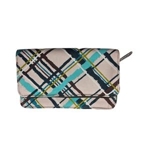 Thirty One Women's Sea Plaid Pattern‎ Zip Around Wallet Blue Green Brown